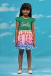 Buy_LIL DRAMA_Green T-shirt Cotton Printed Barbie And Skirt Set _at_Aza_Fashions