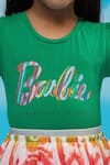 LIL DRAMA_Green T-shirt Cotton Printed Barbie And Skirt Set _Online_at_Aza_Fashions