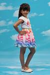 LIL DRAMA_White T-shirt Cotton Printed Barbie And Skirt Set _at_Aza_Fashions