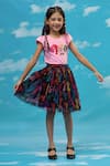 LIL DRAMA_Pink T-shirt Cotton Printed Barbie And Skirt Set _Online_at_Aza_Fashions