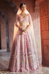 Buy_Aariyana Couture_Pink Lehenga And Blouse Silk Organza Hand Gardens Of Palace Bridal Set _at_Aza_Fashions