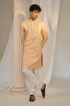 Soniya G_Beige Handloom Embroidered Zardozi Floral Kurta Pant Set _at_Aza_Fashions