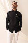 Buy_Seven_Black Cotton Embroidered Moth Motif Shirt _at_Aza_Fashions