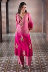 Buy_Aariyana Couture_Pink Kurta And Pant Bamber Silk Embroidered Floral Buttis Scalloped V Ombre Set _Online