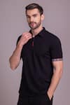 AMIT ARORA_Black Cotton Knit Half Sleeve T-shirt _Online_at_Aza_Fashions