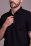 Shop_AMIT ARORA_Black Cotton Knit Half Sleeve T-shirt _Online_at_Aza_Fashions