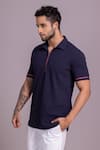 AMIT ARORA_Blue Cotton Knit Half Sleeve Zipper T-shirt _Online_at_Aza_Fashions