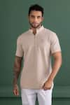 Buy_AMIT ARORA_Beige Cotton Knit Half Sleeve T-shirt _at_Aza_Fashions