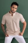 Shop_AMIT ARORA_Beige Cotton Knit Half Sleeve T-shirt _at_Aza_Fashions