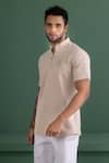 AMIT ARORA_Beige Cotton Knit Half Sleeve T-shirt _Online_at_Aza_Fashions