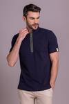 Buy_AMIT ARORA_Blue Cotton Knit Collared T-shirt _at_Aza_Fashions