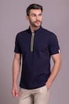 AMIT ARORA_Blue Cotton Knit Collared T-shirt _Online_at_Aza_Fashions