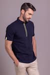 Buy_AMIT ARORA_Blue Cotton Knit Collared T-shirt _Online_at_Aza_Fashions