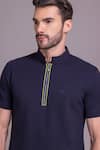 Shop_AMIT ARORA_Blue Cotton Knit Collared T-shirt _Online_at_Aza_Fashions