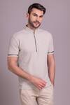 Buy_AMIT ARORA_Beige Cotton Knit Trim Detailed T-shirt _Online_at_Aza_Fashions