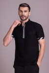 Buy_AMIT ARORA_Black Cotton Knit Collared Half Sleeve T-shirt _at_Aza_Fashions