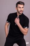 Shop_AMIT ARORA_Black Cotton Knit Collared Half Sleeve T-shirt _at_Aza_Fashions