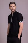 AMIT ARORA_Black Cotton Knit Collared Half Sleeve T-shirt _Online_at_Aza_Fashions