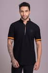 AMIT ARORA_Black Cotton Knit Collared Half Sleeve T-shirt _Online_at_Aza_Fashions