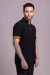 Buy_AMIT ARORA_Black Cotton Knit Collared Half Sleeve T-shirt _Online_at_Aza_Fashions