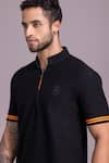 Shop_AMIT ARORA_Black Cotton Knit Collared Half Sleeve T-shirt _Online_at_Aza_Fashions