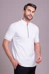 Buy_AMIT ARORA_White Cotton Knit Half Sleeve Collared T-shirt _at_Aza_Fashions