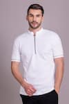 AMIT ARORA_White Cotton Knit Half Sleeve Collared T-shirt _Online_at_Aza_Fashions