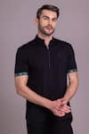 Buy_AMIT ARORA_Black Cotton Knit Half Sleeve T-shirt _at_Aza_Fashions