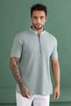 AMIT ARORA_Blue Cotton Knit Collared T-shirt _Online_at_Aza_Fashions