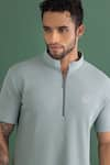 Shop_AMIT ARORA_Blue Cotton Knit Collared T-shirt _Online_at_Aza_Fashions