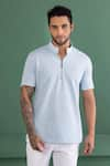 Buy_AMIT ARORA_Blue Cotton Knit Half Sleeve T-shirt _at_Aza_Fashions