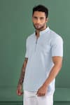 AMIT ARORA_Blue Cotton Knit Half Sleeve T-shirt _Online_at_Aza_Fashions