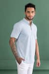 Buy_AMIT ARORA_Blue Cotton Knit Half Sleeve T-shirt _Online_at_Aza_Fashions