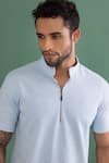 Shop_AMIT ARORA_Blue Cotton Knit Half Sleeve T-shirt _Online_at_Aza_Fashions