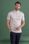 AMIT ARORA_Grey Cotton Knit Half Sleeve Collared T-shirt _Online_at_Aza_Fashions