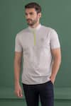 Buy_AMIT ARORA_Grey Cotton Knit Half Sleeve Collared T-shirt _Online_at_Aza_Fashions