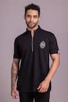 Buy_AMIT ARORA_Black Cotton Knit Half Sleeve T-shirt _at_Aza_Fashions