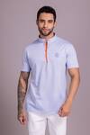 Buy_AMIT ARORA_Blue Cotton Knit Collared T-shirt _at_Aza_Fashions