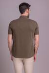 Shop_AMIT ARORA_Brown Cotton Knit Front Zipper Half Sleeve T-shirt _at_Aza_Fashions