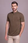 AMIT ARORA_Brown Cotton Knit Front Zipper Half Sleeve T-shirt _Online_at_Aza_Fashions