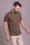 Buy_AMIT ARORA_Brown Cotton Knit Front Zipper Half Sleeve T-shirt _Online_at_Aza_Fashions