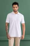 Buy_AMIT ARORA_White Cotton Knit Buttoned Placket Half Sleeve T-shirt _at_Aza_Fashions