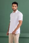 AMIT ARORA_White Cotton Knit Buttoned Placket Half Sleeve T-shirt _Online_at_Aza_Fashions