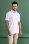 Buy_AMIT ARORA_White Cotton Knit Buttoned Placket Half Sleeve T-shirt _Online_at_Aza_Fashions