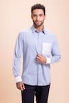 Buy_AMIT ARORA_Blue Cotton Knit Contrast Pocket Shirt _at_Aza_Fashions