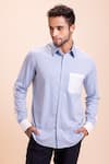 Shop_AMIT ARORA_Blue Cotton Knit Contrast Pocket Shirt _Online_at_Aza_Fashions