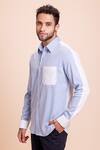 AMIT ARORA_Blue Cotton Knit Contrast Pocket Shirt _at_Aza_Fashions