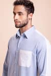 Buy_AMIT ARORA_Blue Cotton Knit Contrast Pocket Shirt 