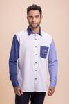 Buy_AMIT ARORA_White Cotton Knit Embroidered Pocket Shirt _at_Aza_Fashions