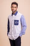 AMIT ARORA_White Cotton Knit Embroidered Pocket Shirt _at_Aza_Fashions